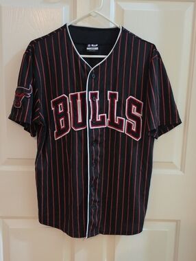 Vintage UNK NBA Chicago Bulls Pinstripe Baseball Jersey - Men's Large #66